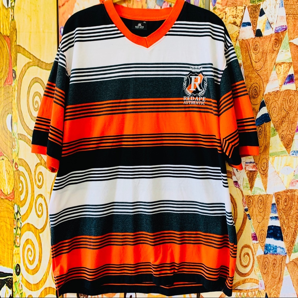 Red Ape short Sleeve V-Neck Stripes Men Chambray